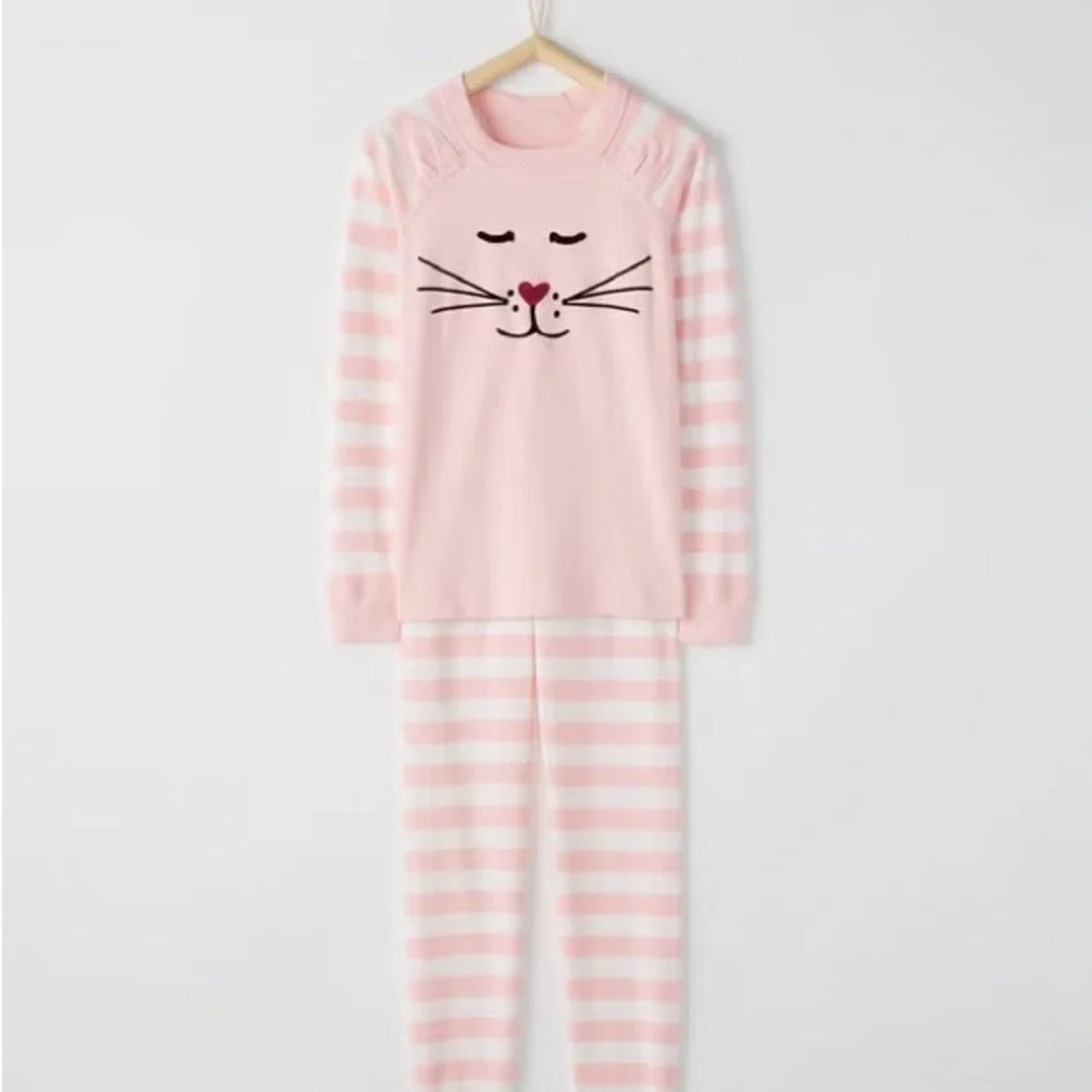 Hanna Andersson Pink Cat Pajamas Girls 8 130 cm Long Johns Organic Cotton Stripe